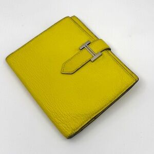 Authentic Hermes Béarn Compact Leather wallet, Yellow color